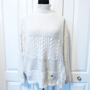 Free Generation Distressed Mock Neck Sweater in Cream